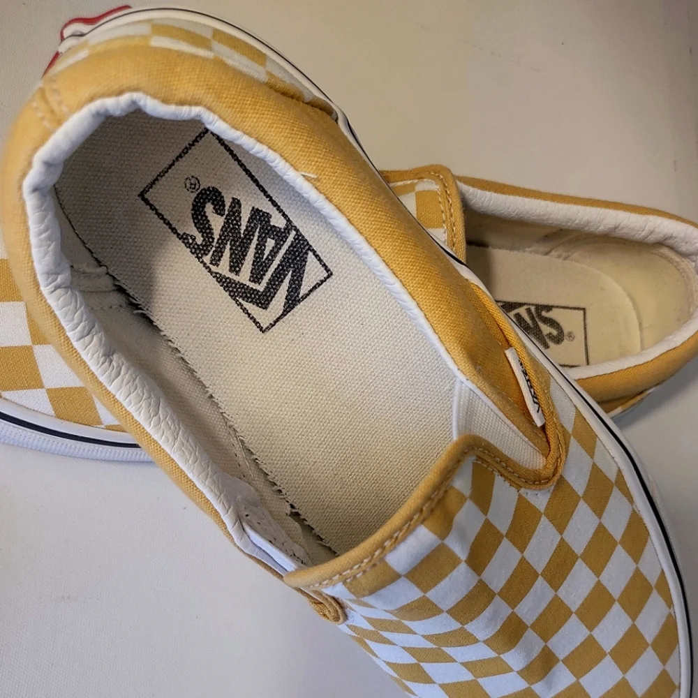 Vans Slip On Gold/White Checkerboard Shoes Women's 10 Men's 8.5 - Picture 6 of 9